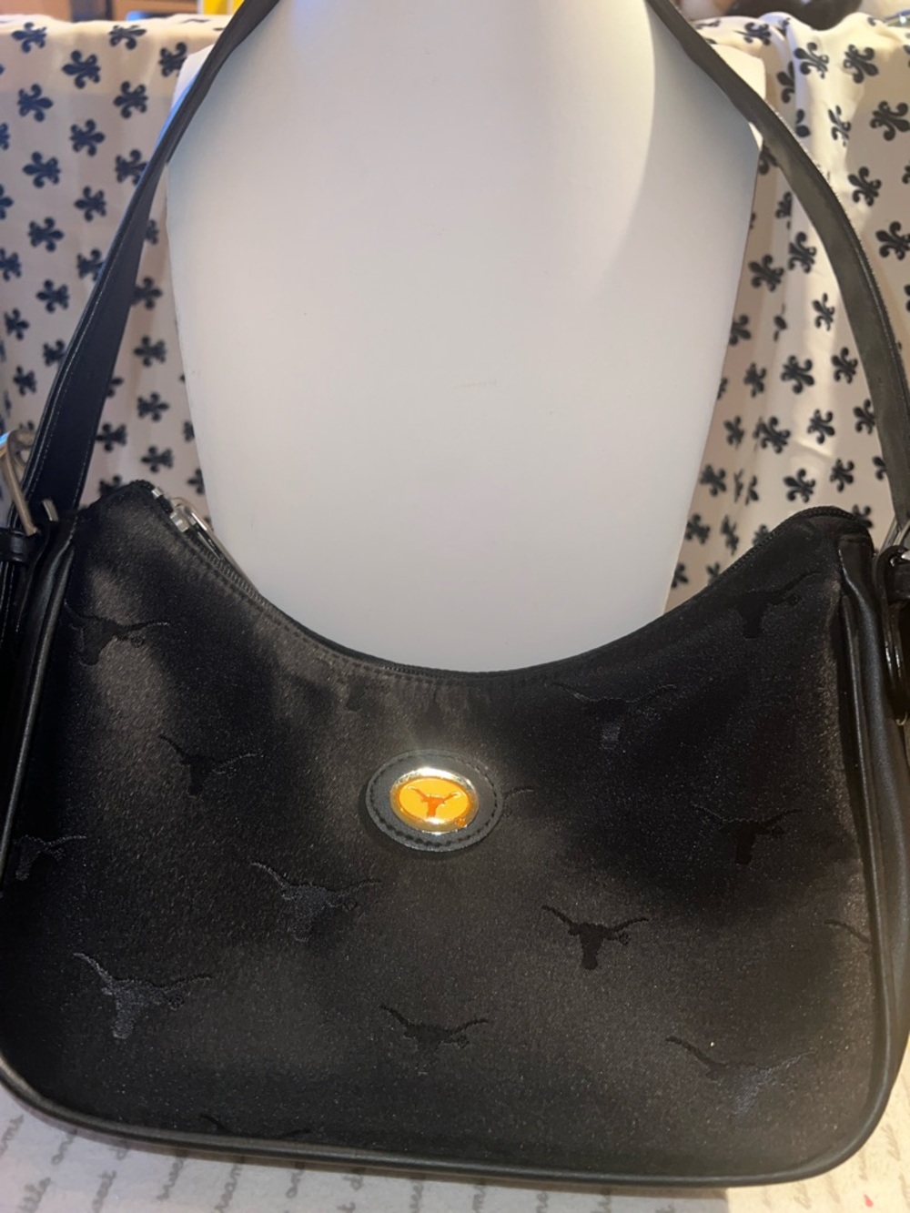Long horns Texas black Shoulder Bag with Orange Emblem